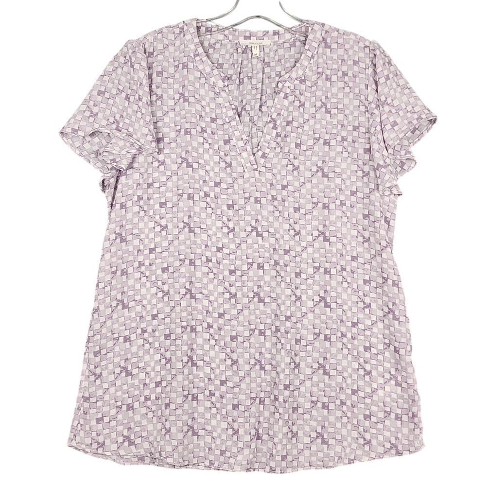 Maurices Women's Flutter Sleeve Blouse Purple Lavender Checkered V Neck Medium - Picture 2 of 8